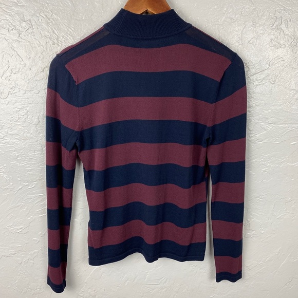 Kasper knits navy/maroon striped knit turtleneck fitted shirt size Small - Picture 4 of 8